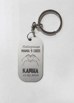 Брелок «mom» из нержавеющей стали с лазерной гравировкой в подарочной упаковке