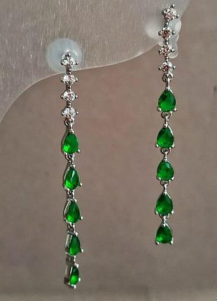 Сережки xuping сережки пусети сережки кульки родій із білими стразами та зеленими кристалами l-42 мм + -