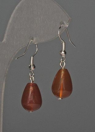 Серьги сердолик капля 10х15мм+- l-35мм+-