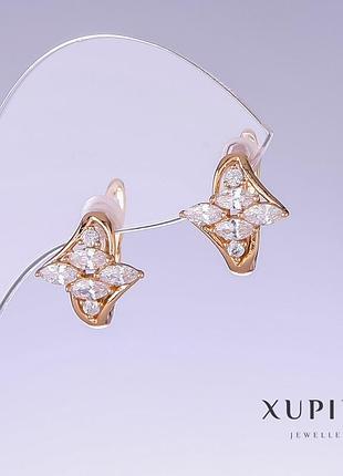 Сережки xuping з білим цирконом l — 14 мм s — 13 мм позолота 18 к