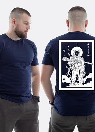 Мужская классическая футболка с принтом клетка таро военный снайпер разведка, темно-синяя