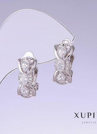 Сережки xuping з білими цирконами l — 17 мм s — 8 мм родій