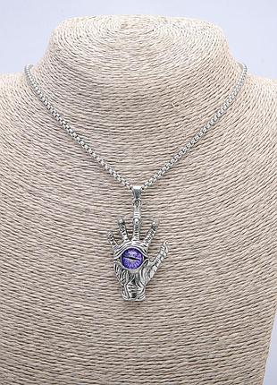 Кулон "рука око дракона" 55х30мм на ланцюжку l-70 см + a147: a191+ — сріблястий метал