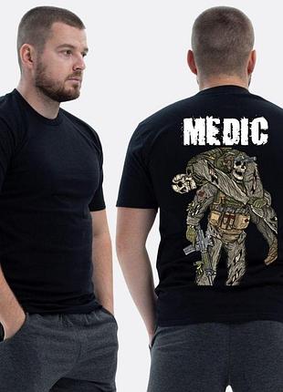 Мужская классическая футболка с принтом medic военный медик скелет извлекает раненного, черный