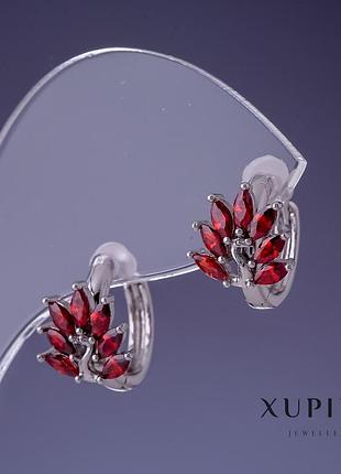 Сережки xuping 9х15мм родій із червоним каменем