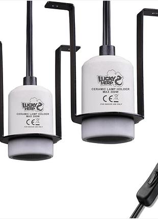 Патрон для лампи, lucky herp керамічний e27 2 шт., до 300w, термостійкий, для тераріуму, нагрівальна/uvb/ir, з вимикачем
