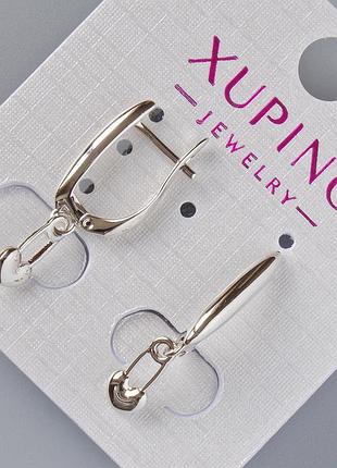 Серьги "сердце" xuping d-18х3мм, 10х5мм, l-26мм+-, родий