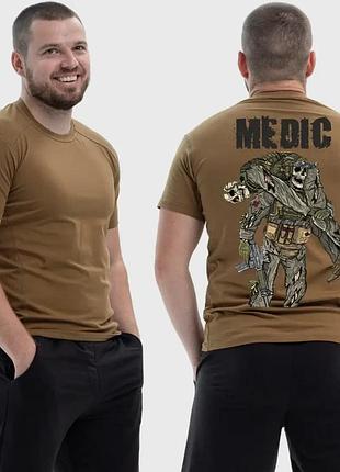 Мужская тактическая футболка с принтом medic военный медик скелет извлекает раненного, койот