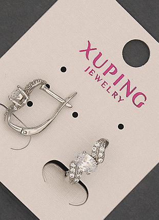 Сережки xuping з білими стразами та кристалом d-6х14мм +- родій
