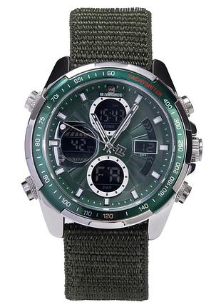 Мужские наручные часы naviforce fly army hook green 2 ремешка, минеральное стекло.