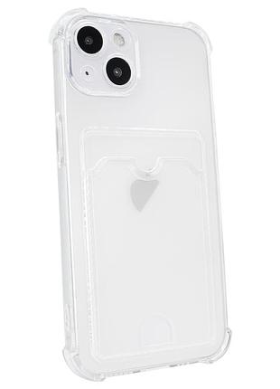 Чехол для iphone 15 с карманом для карты прозрачный защищенный для удобного хранения карт и телефона