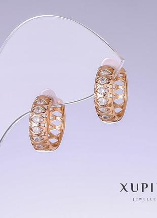 Скидка! сережки xuping з білим цирконом l — 16 мм s — 5 мм позолота 18 к