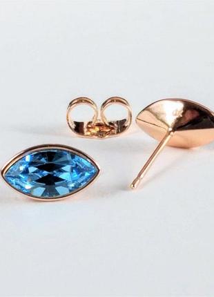 Серьги xuping пусеты пульсеты серьги с кристаллами swarovski зерно цвет голубой d-6х11мм позолота
