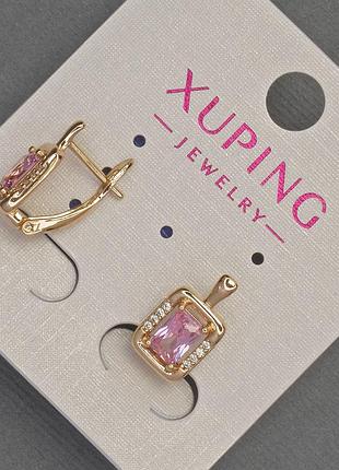 Серьги xuping с белыми стразами тарожевым кристаллом d-8мм+- l-14мм+- позолота 18к