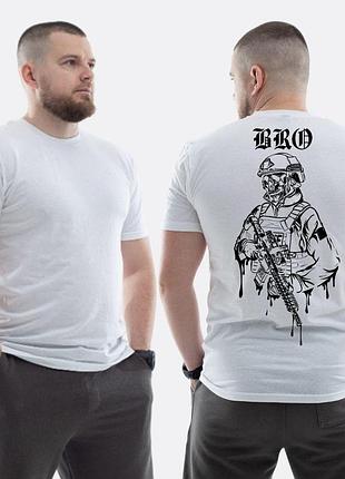 Мужская классическая футболка с принтом bro военный скелет капли, белый xxl