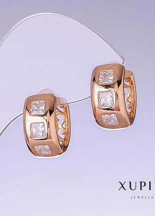 Сережки xuping з білим цирконом l — 17 мм s — 8 мм позолота 18 к