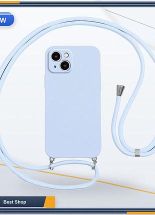Чохол накладка бампер з ремінцем для iphone 14, силіконовий захисний кейс із регульованим шнурком-ланярдом, блакитний