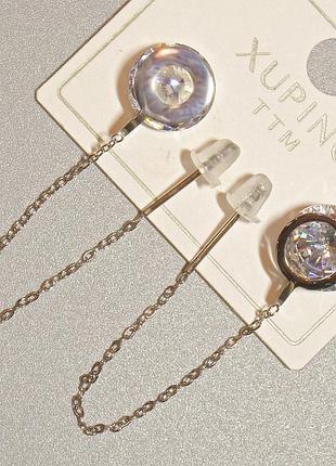 Серьги xuping с белым кристаллом d-9мм+ - l-60мм+- родий