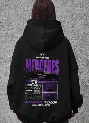 Жіноче оверсайз худі толстовка на флісі з капюшоном та принтом without mercedes black