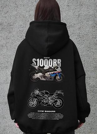 Жіноче оверсайз худі толстовка на флісі з капюшоном та принтом without s1000rr black