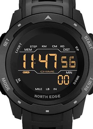 Чоловічий наручний годинник north edge mars pro black 5bar водостійкий, мінеральне скло.