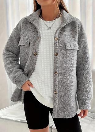 Рубашка женская teddy из ткани букле, рубашка-барашек oversize