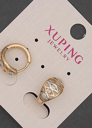 Сережки xuping позолота 18к і родій 8х14мм+-
