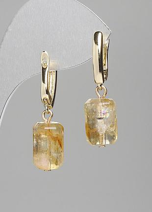 Серьги цитрин граненый цилиндр 15х9мм+- l- 36мм+-