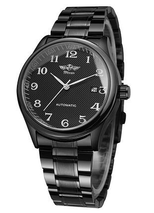 Чоловічий наручний годинник winner handsome elastic black механічний, 2 ремінці.