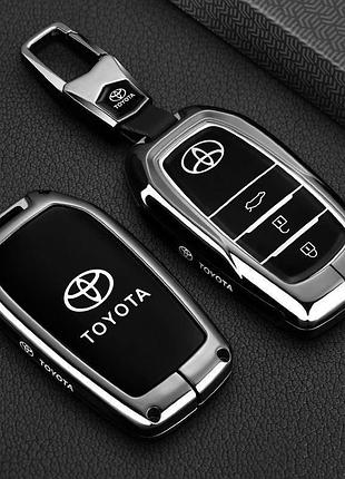 Металлический чехол на ключ toyota, премиум кейс для ключа тойота с карабином графит