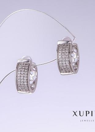 Сережки xuping з білими стазами l — 15 мм s — 6 мм родій