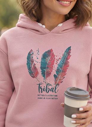Фліска жіноча рожева на флісі, кофта худі оверсайз, розмір l