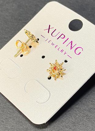 Серьги пусеты серьги пульчики xuping с красным кристаллом 9мм+- позолота 18к