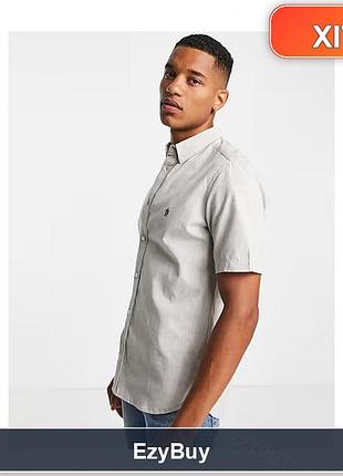Сорочка oxford s світло-бежева (stone) з коротким рукавом, бавовняна модель regular fit та комір button-down