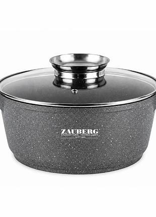 Кастрюля-котел круглая zauberg 6.5 л ø 29 см с покрытием под мрамор и крышкой серая