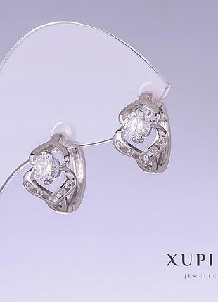 Сережки xuping з білими цирконами l — 15 мм s — 10 мм родій