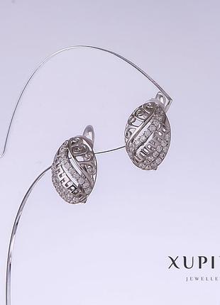 Сережки xuping l-17 мм s-9 мм родій із білими кристалами