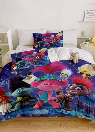 Постельное белье 3d полуторное из микросатина trolls 31713 150х215 см 70х70 см