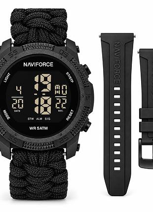 Чоловічий тактичний годинник naviforce europe black paracord з електронним дисплеєм і водозахистом 5 атм, 2 ремінці