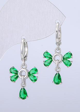 Сережки xuping родій із зеленими кристалами d-14 мм + - s-28 мм + -