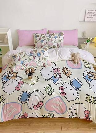 Постільна білизна 3d полуторна з мікросатину hello kitty 31415 150х215 см 50х70 см