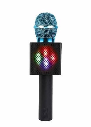 Мікрофон караоке бездротовий bluetooth usb чорний із блакитним
