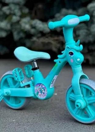 Велосипед дитячий зі страхувальними колесами знімними best trike jm-1071-9 бірюзовий