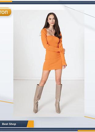 Женский комплект missguided из платья bodycon и болеро трикотажный в рубчик оранжевый цвет размер 8 (36) 2