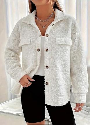 Рубашка-бомбер женская teddy с букле «баранец» oversize белая