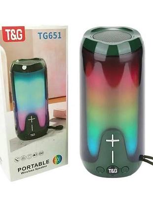Колонка bluetooth с rgb подсветкой и радио аккумуляторная tg651 зеленая