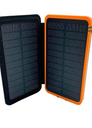 Power bank с двумя солнечными панелями для автономной зарядки 10000 mah черный с оранжевым