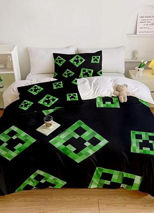Постільна білизна 3d полуторна з мікросатину minecraft №1 31393 150х215 см 50х70 см