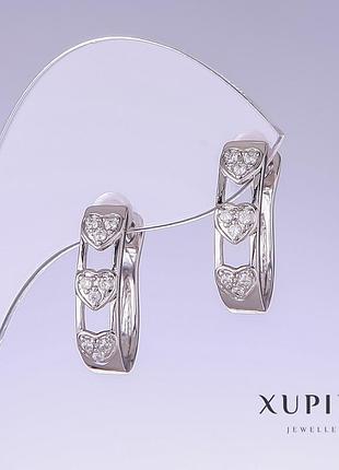 Сережки xuping з білими цирконами l — 20 мм s — 5 мм родій