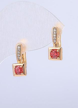 Серьги xuping позолота 18к с белыми стразами и красным кристаллом d-16х7мм + -